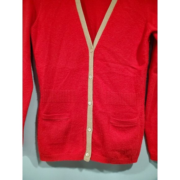 Magaschoni Women’s Cashmere Red Button Down Cardigan Sweater Tan Trim Sz M - Picture 5 of 15